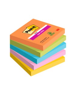 Bloc de notas adhesivas quita y pon post-it super sticky 76x76 mm con 90 hojas pack de 5 bloc colores surtidos