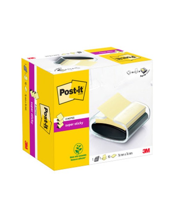 Soporte bloc de notas adhesivas quita y pon post-it super sticky z notes color negro con 1 bloc 76x76 mm