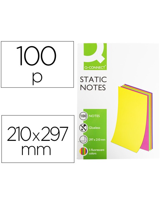 Bloc de notas electrostaticas quita y pon q-connect 210x297mm 100 hojas 5 colores fluorescentes