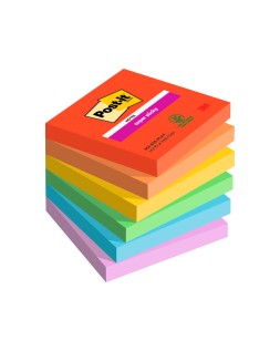 Bloc de notas adhesivas quita y pon post-it super sticky playful 76x76 mm 90 hojas 100% pefc pack de 6 unidades