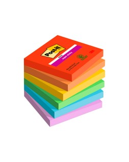 Bloc de notas adhesivas quita y pon post-it super sticky playful 76x76 mm 90 hojas 100% pefc pack de 6 unidades