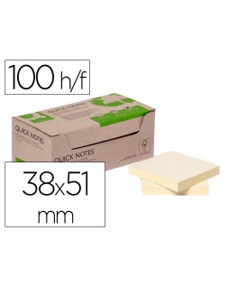 Bloc de notas adhesivas quita y pon q-connect 38x51 mm 100% papel reciclado amarillo en caja de carton