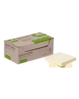 Bloc de notas adhesivas quita y pon q-connect 38x51 mm 100% papel reciclado amarillo en caja de carton