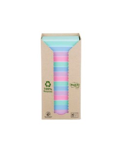 Bloc de notas adhesivas quita y pon post-it 76x76 mm 100% reciclada pefc en torre pack de 16 unidades colores