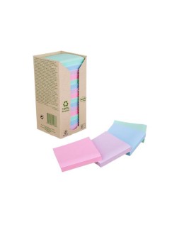 Bloc de notas adhesivas quita y pon post-it 76x76 mm 100% reciclada pefc en torre pack de 16 unidades colores