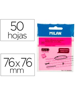 Bloc de notas adhesivas quita y pon milan 76x76 mm removible plastico translucido rosa fluor 50 hojas
