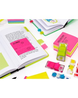 Bloc de notas adhesivas quita y pon milan 76x76 mm removible plastico translucido rosa fluor 50 hojas