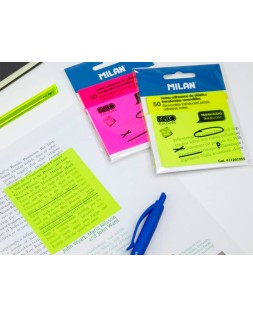 Bloc de notas adhesivas quita y pon milan 76x76 mm removible plastico translucido rosa fluor 50 hojas