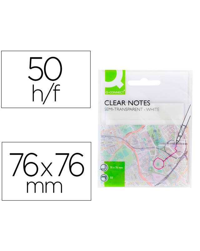 Bloc de notas adhesivas quita y pon q-connect 76x76 mm removible plastico translucido blanco 50 hojas