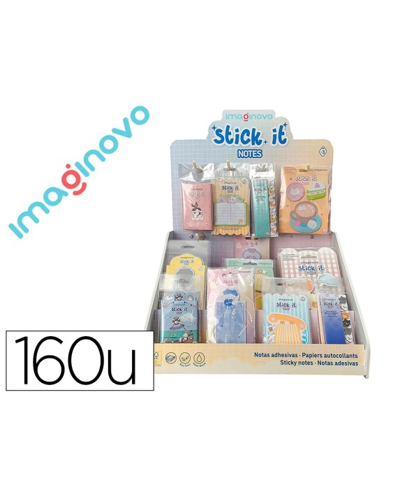 Bloc notas adhesivas imaginovo expositor sobremesa pvc 160 unidades surtidas 310x270x420 mm