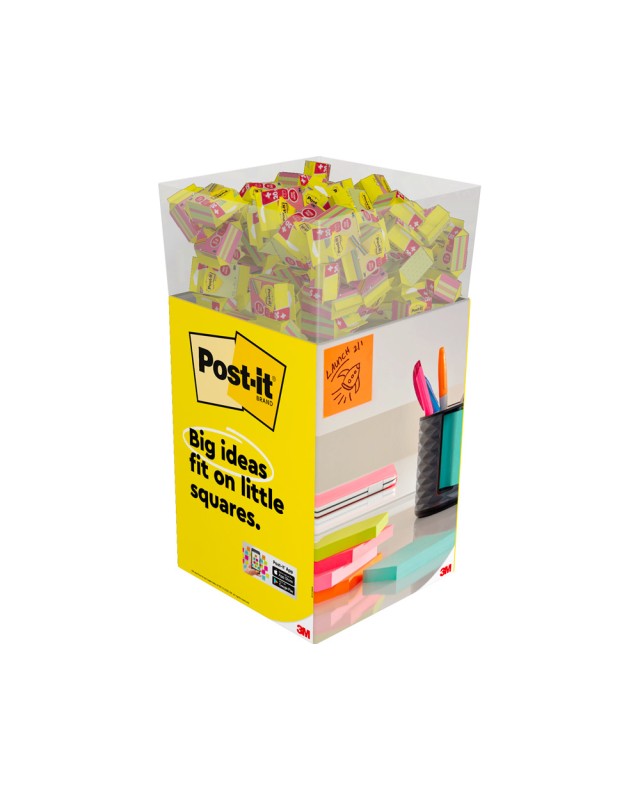 Bloc de notas adhesivas quita y pon post-it cubo 76x76 mm expositor suelo de 96 unidades surtidas 400x400x900 mm