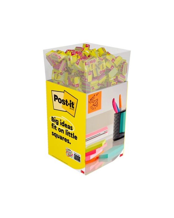 Bloc de notas adhesivas quita y pon post-it cubo 76x76 mm expositor suelo de 96 unidades surtidas 400x400x900 mm