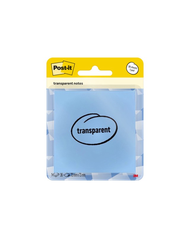 Bloc de notas adhesivas quita y pon post-it 73x73 mm 36 hojas transparente azul lavado vaquero