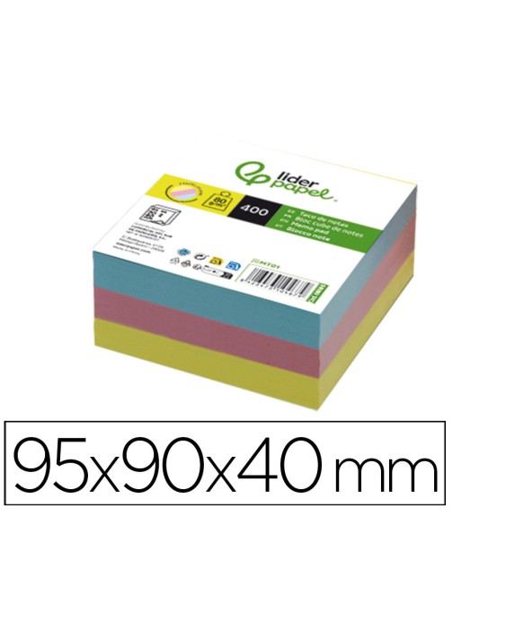 Taco papel liderpapel sin encolar colores 400 hojas 95x90x40 mm 80 g