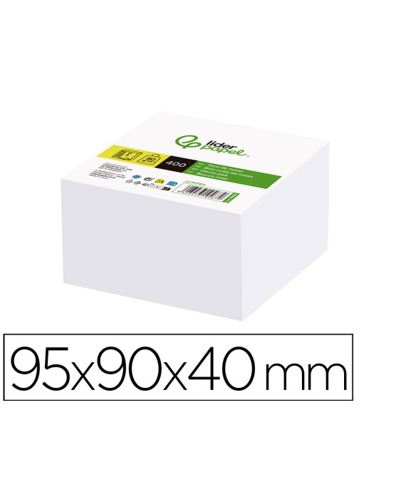 Taco papel liderpapel sin encolar blanco 400 hojas 95x90x40 mm 80 g