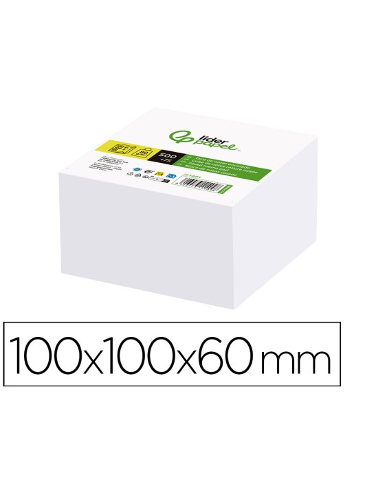 Taco papel liderpapel encolado blanco 500+75 hojas 100x100x60 mm 80 g