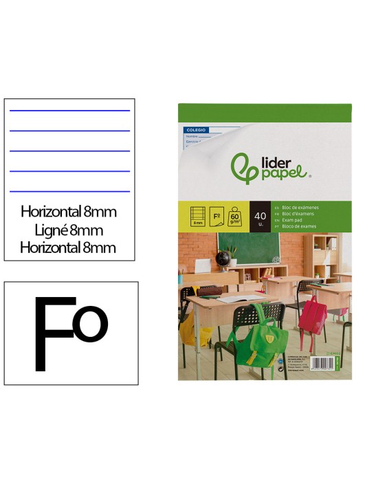 Bloc examenes liderpapel horizontal folio 40 hojas 60 g