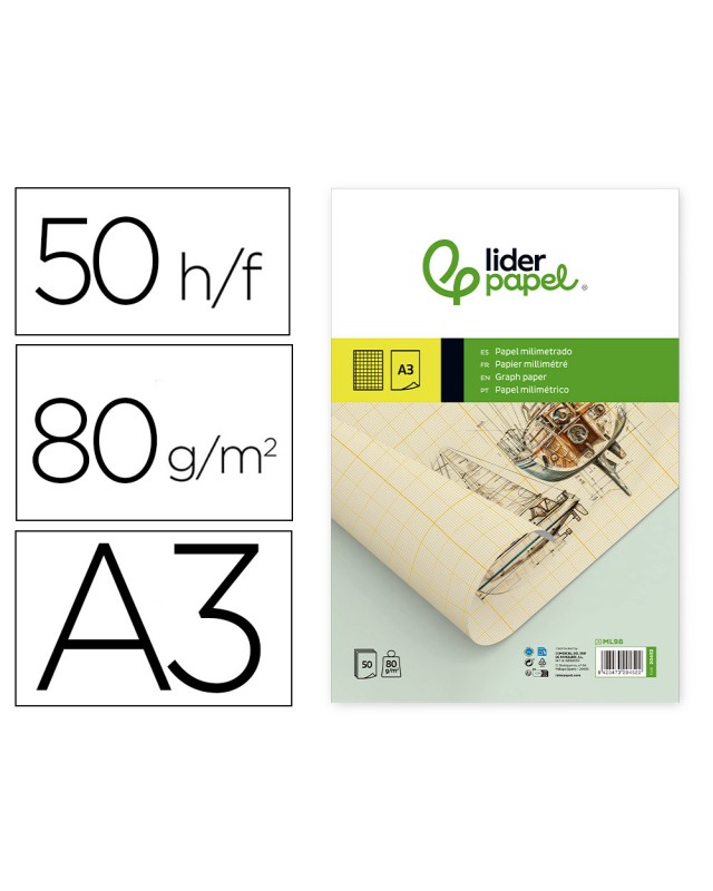 Bloc papel milimetrado liderpapel encolado 297x420 mm 50 hojas 80 g