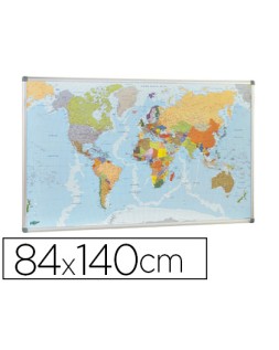 Mapa mural faibo planisfero politico magnetico marco de aluminio con cantoneras de proteccion 84x140 cm