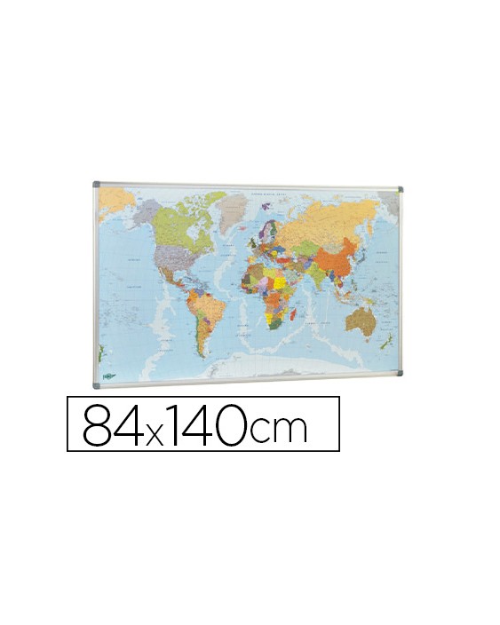 Mapa mural faibo planisfero politico magnetico marco de aluminio con cantoneras de proteccion 84x140 cm