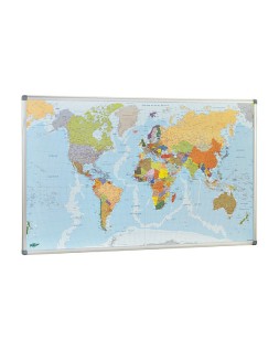 Mapa mural faibo planisfero politico magnetico marco de aluminio con cantoneras de proteccion 84x140 cm