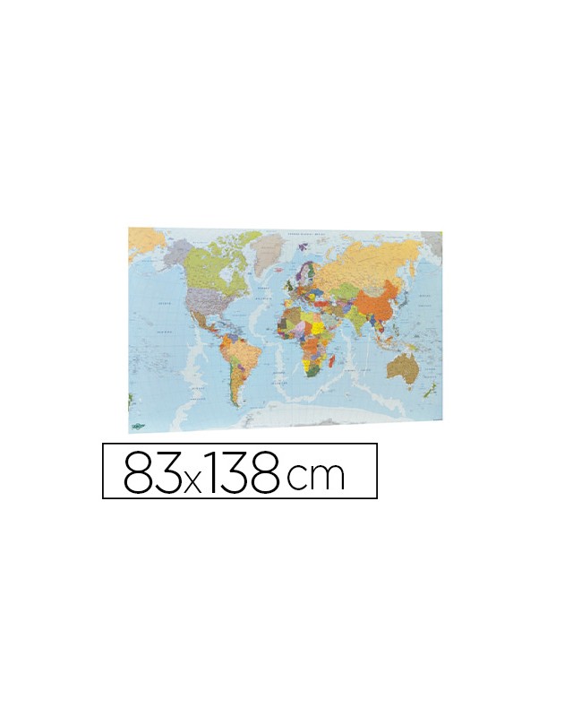Mapa mural faibo planisferio plastificado enrollado 83x138 cm