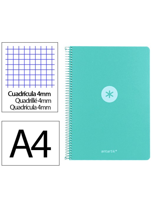 Cuaderno espiral antartik a4 tapa foam 80h 90gr cuadro 4mm con margen color menta