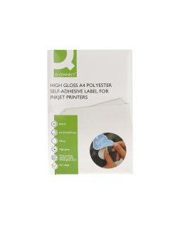Etiqueta adhesiva q-connect poliester a4 blanco alto brillo para impresoras inkjet pack con 20 hojas