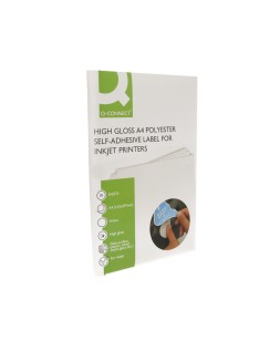 Etiqueta adhesiva q-connect poliester a4 blanco alto brillo para impresoras inkjet pack con 20 hojas