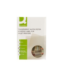 Etiqueta adhesiva q-connect poliester a4 transparente para impresoras inkjet pack con 20 hojas