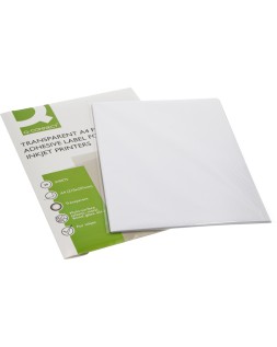 Etiqueta adhesiva q-connect poliester a4 transparente para impresoras inkjet pack con 20 hojas