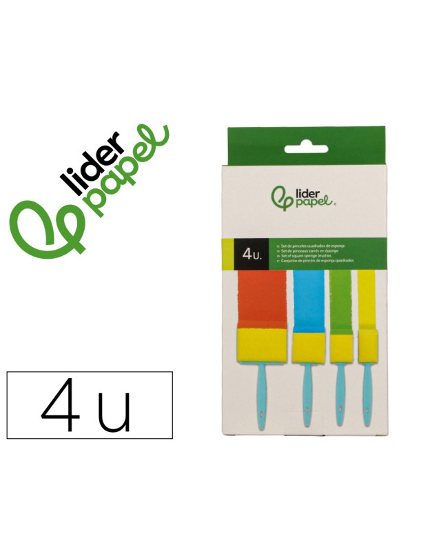 Esponja manualidades liderpapel pincel cuadrado goma foam caja con 4 unidades 25/40/50/75 mm