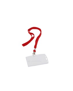 Identificador q-connect con cordon plano rojo uso vertical/horizontal 54x85 mm