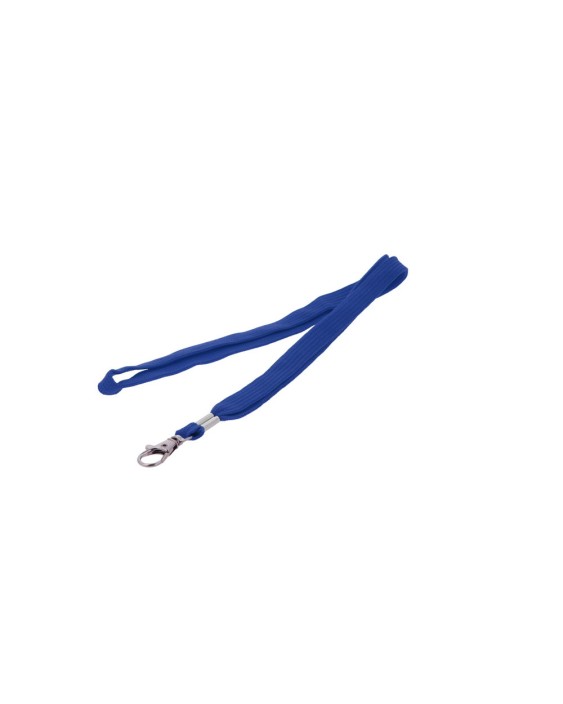 Cordon plano q-connect con gancho metalico para identificadores color azul