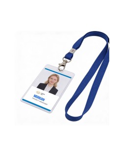 Cordon plano q-connect con gancho metalico para identificadores color azul
