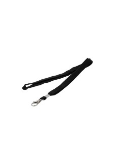 Cordon plano q-connect con gancho metalico para identificadores color negro