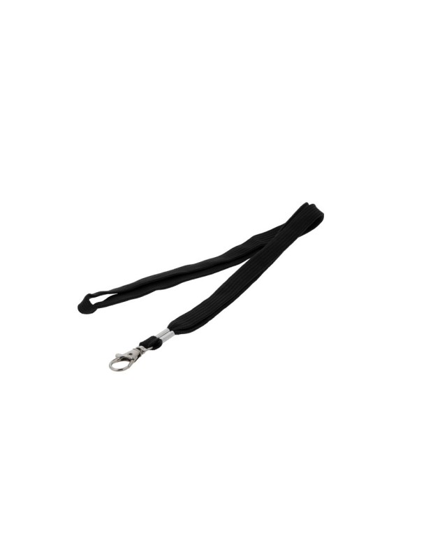 Cordon plano q-connect con gancho metalico para identificadores color negro