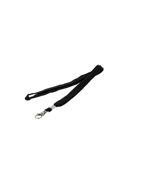Cordon plano q-connect con gancho metalico para identificadores color negro