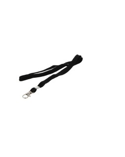 Cordon plano q-connect con gancho metalico para identificadores color negro