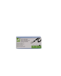 Cordon plano q-connect con gancho metalico para identificadores color negro