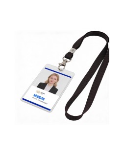 Cordon plano q-connect con gancho metalico para identificadores color negro