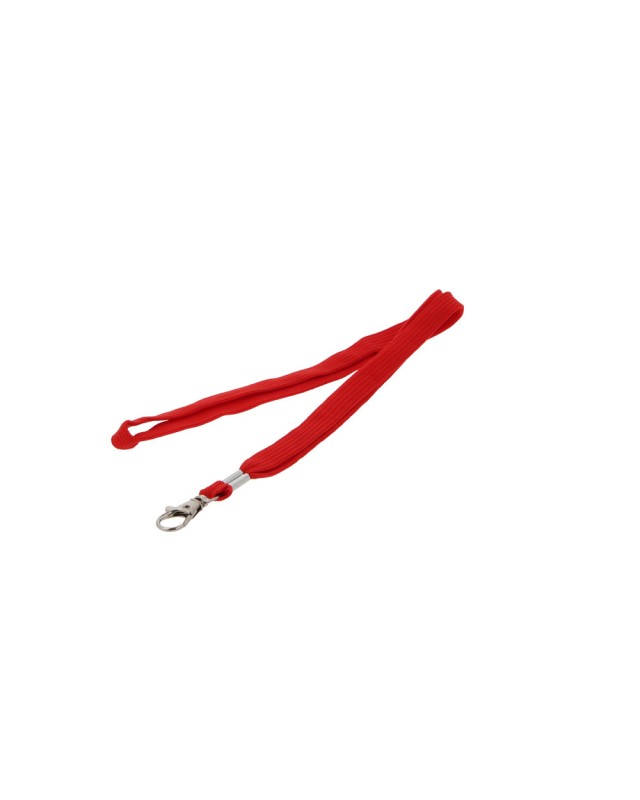 Cordon plano q-connect con gancho metalico para identificadores color rojo