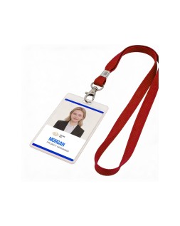 Cordon plano q-connect con gancho metalico para identificadores color rojo
