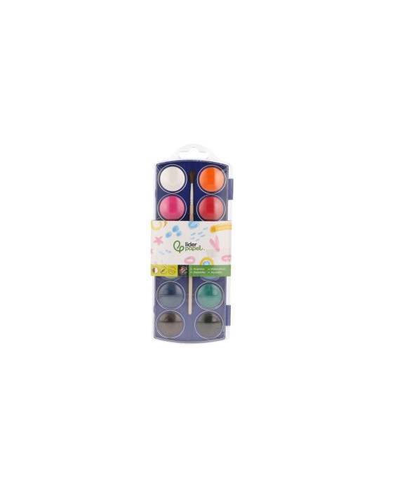 Acuarela liderpapel 12 colores con pincel mango de madera estuche de plastico