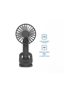 Ventilador de mano daewoo high power 5w 3 velocidades recargable usb-c color negro