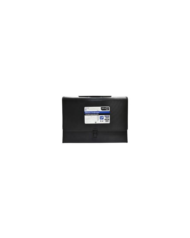 Maletin clasificador office box polipropileno con asa 24 separadores negro