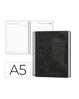 Agenda oficina liderpapel 2027 espiral syros dia pagina a5 bilingue 60g papel fsc black