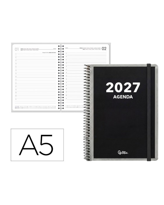 Agenda oficina liderpapel 2027 espiral personalizable dia pagina a5 bilingue 70g papel fsc design 1