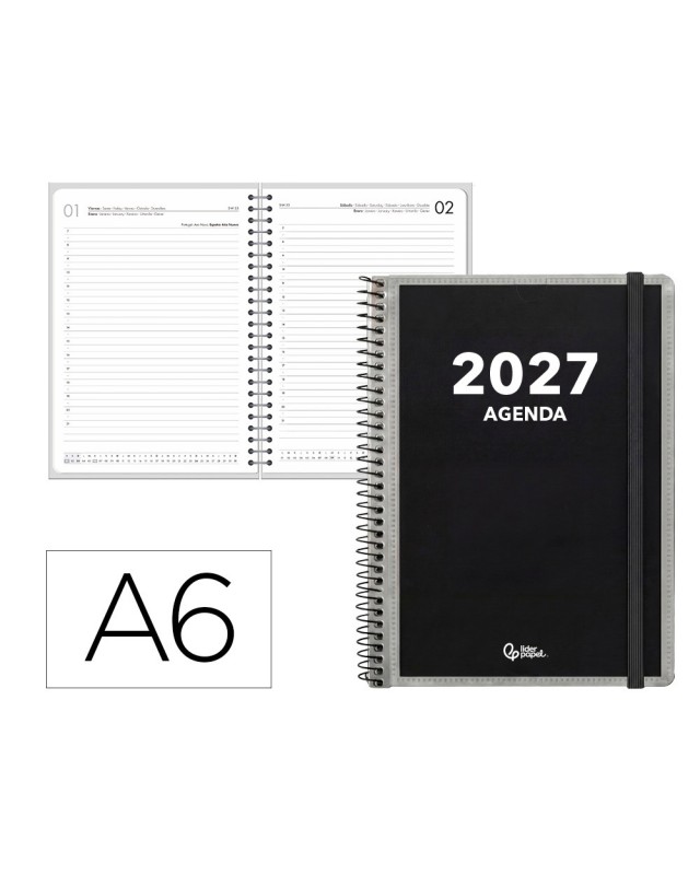 Agenda oficina liderpapel 2027 espiral personalizable dia pagina a6 bilingue 70g papel fsc design 1