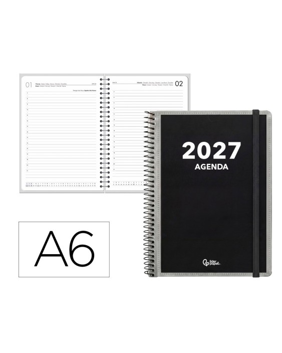 Agenda oficina liderpapel 2027 espiral personalizable dia pagina a6 bilingue 70g papel fsc design 1